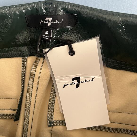 NWT 7 For All Mankind Faux Patent Leather Green Crop Flare Pants - Picture 5 of 6